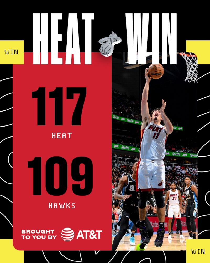 美國職籃NBA邁阿密熱火11日以117比109擊敗老鷹。(圖取自twitter.com/MiamiHEAT)
